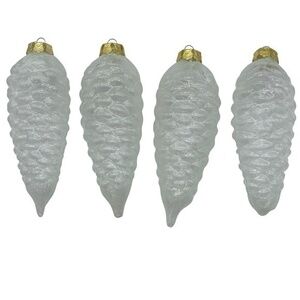 Vintage Frosted Glittery Pine Cone Ornaments Hand Blown Set of 4